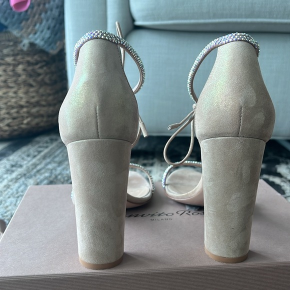 Gianvito Rossi sz 39 (9) Camoscio Oil Rosa heeled front tie sandals w/ sparkles - Picture 5 of 7